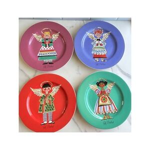 Bob Mackie Home Sakura Happy Angel Stoneware Dessert Plates Set of 4 Colorful 8"